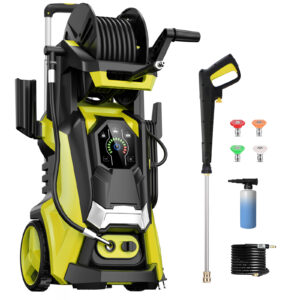 Electric Pressure Washer 3800 PSI +2.8 GPM Power Washers Electric Powered with Three Modes of Touch Screen Adjustable Pressure,4 Nozzles and Foam Cannon Hose Reel Car Washer Cleaner for Home/Patio
