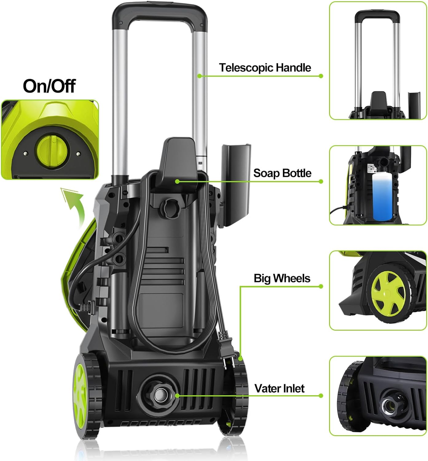 Electric Pressure Washer 4000PSI Max 2.5 GPM Electric Power Washer with 25 Feet Hose,16.4 Feet Power Cord, Car Wash Machine Blue Ideal Cleaning for Garden,Patio. - Image 4