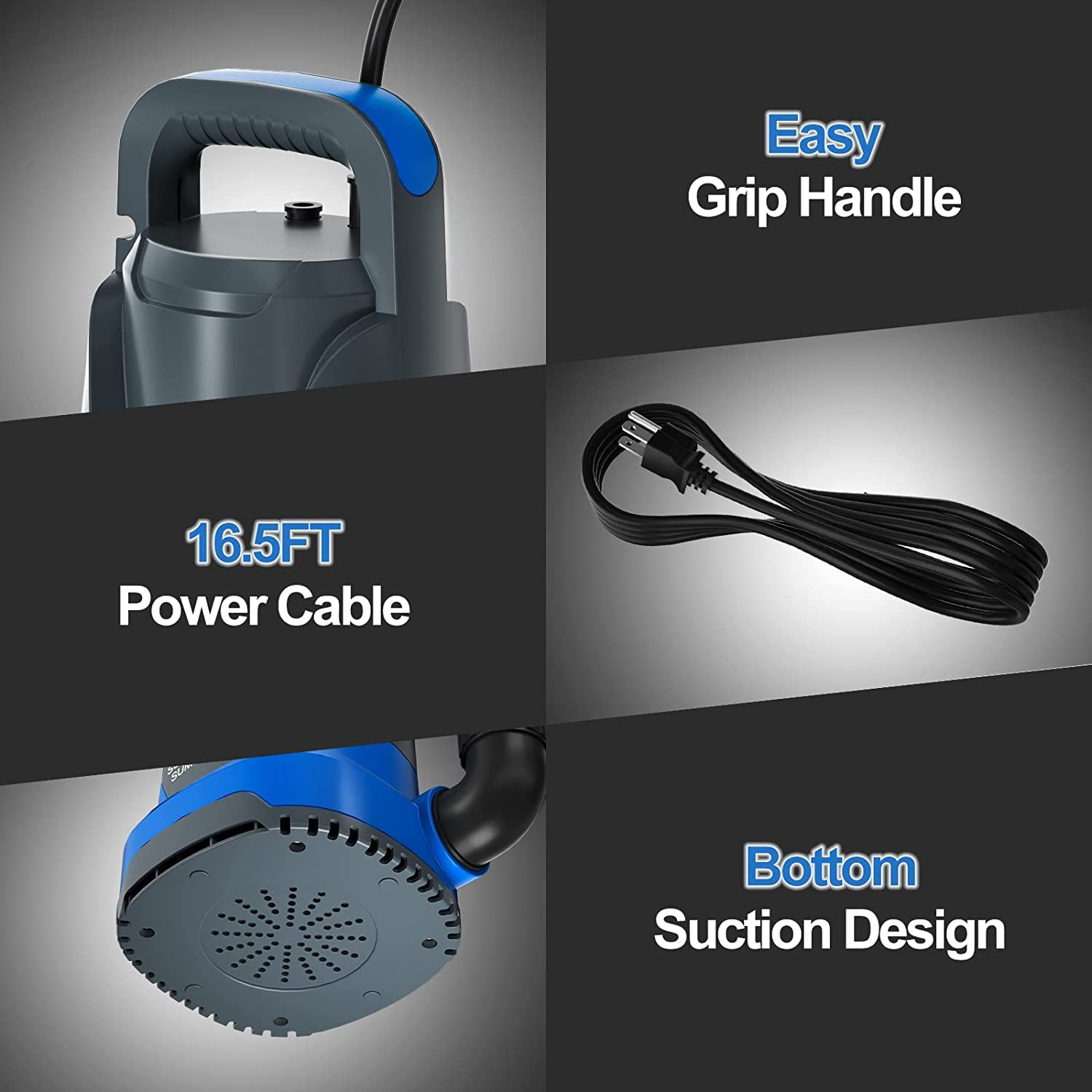 HONGDONG 1HP 3500 GPH Sump Pump Submersible Utility Water Pump Portable Transfer Electric Water Sump Pumps with 8 Accessories for Swimming Pool Draining Garden Spa Hot Tub Pond Flood Basement Yard - Image 5