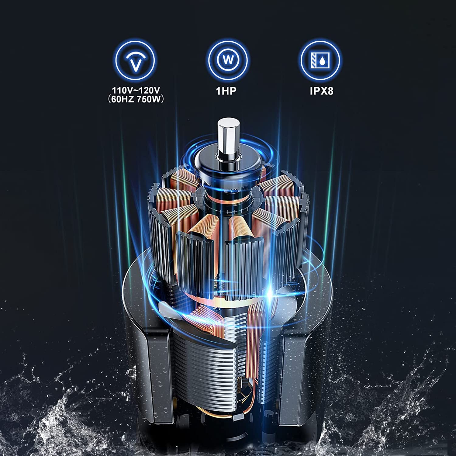 HONGDONG 1HP 3500 GPH Sump Pump Submersible Utility Water Pump Portable Transfer Electric Water Sump Pumps with 8 Accessories for Swimming Pool Draining Garden Spa Hot Tub Pond Flood Basement Yard - Image 4