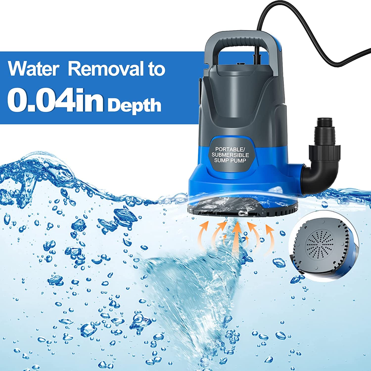 HONGDONG 1HP 3500 GPH Sump Pump Submersible Utility Water Pump Portable Transfer Electric Water Sump Pumps with 8 Accessories for Swimming Pool Draining Garden Spa Hot Tub Pond Flood Basement Yard - Image 3