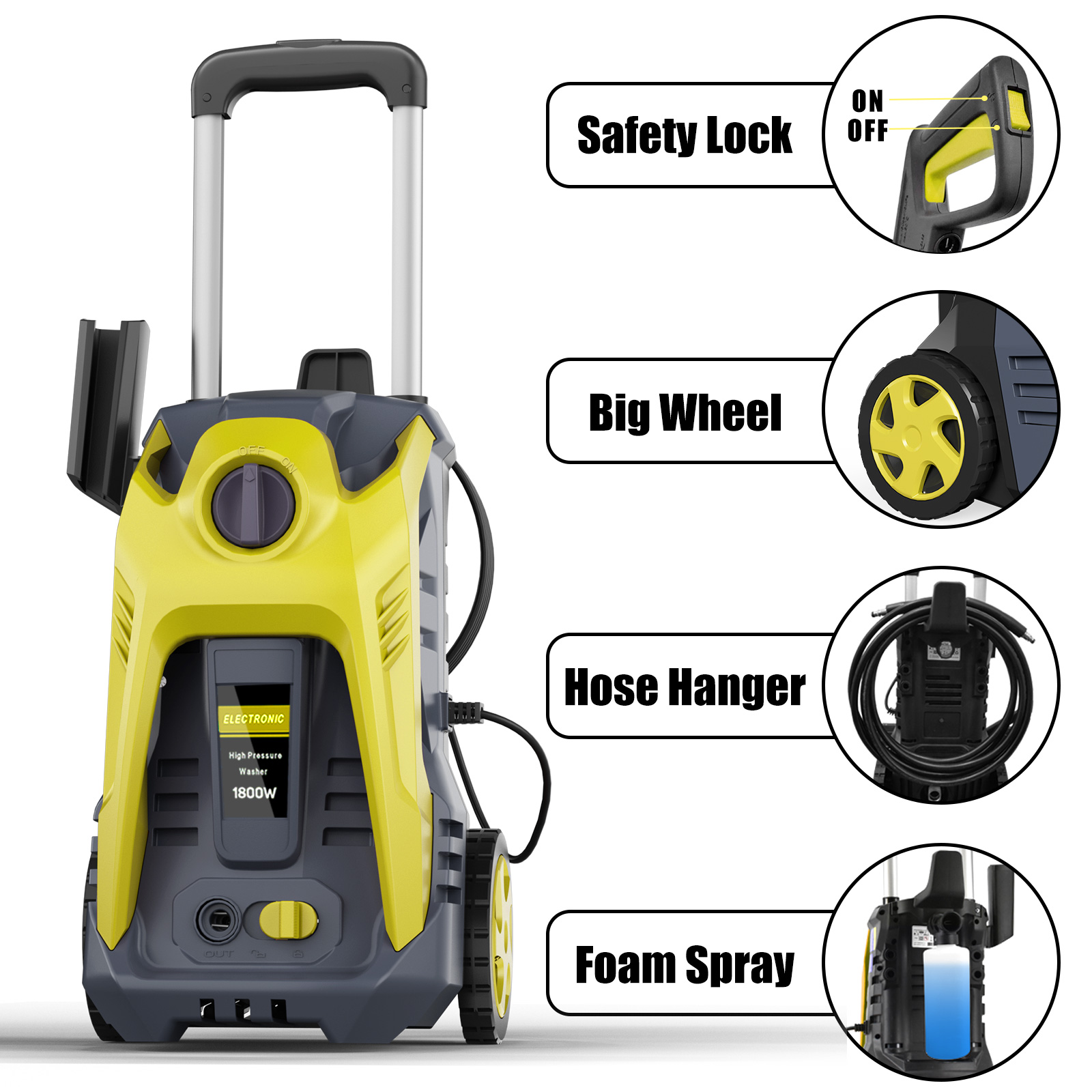 Electric Pressure Washer 4000PSI Max 2.6 GPM Electric Power Washer with 25 Foot Hose, 16.4 Foot Power Cord, Soap Tank Car Wash Machine Blue Ideal Cleaning for Garden - Image 4