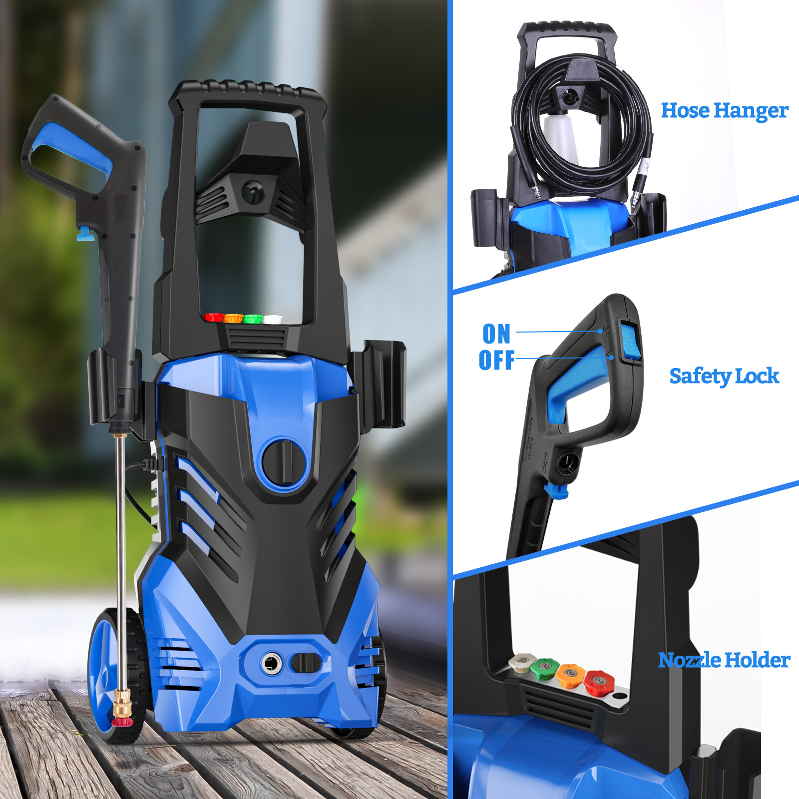 Electric Pressure Washer - 4000PSI Max 3.2 GPM Power Washer with Smart Control and 3 Levels of Adjustment, 4 Nozzles, Foam Cannon and Spray Gun for Effortlessly Cleaning Cars, Fences, Gardens - Image 2