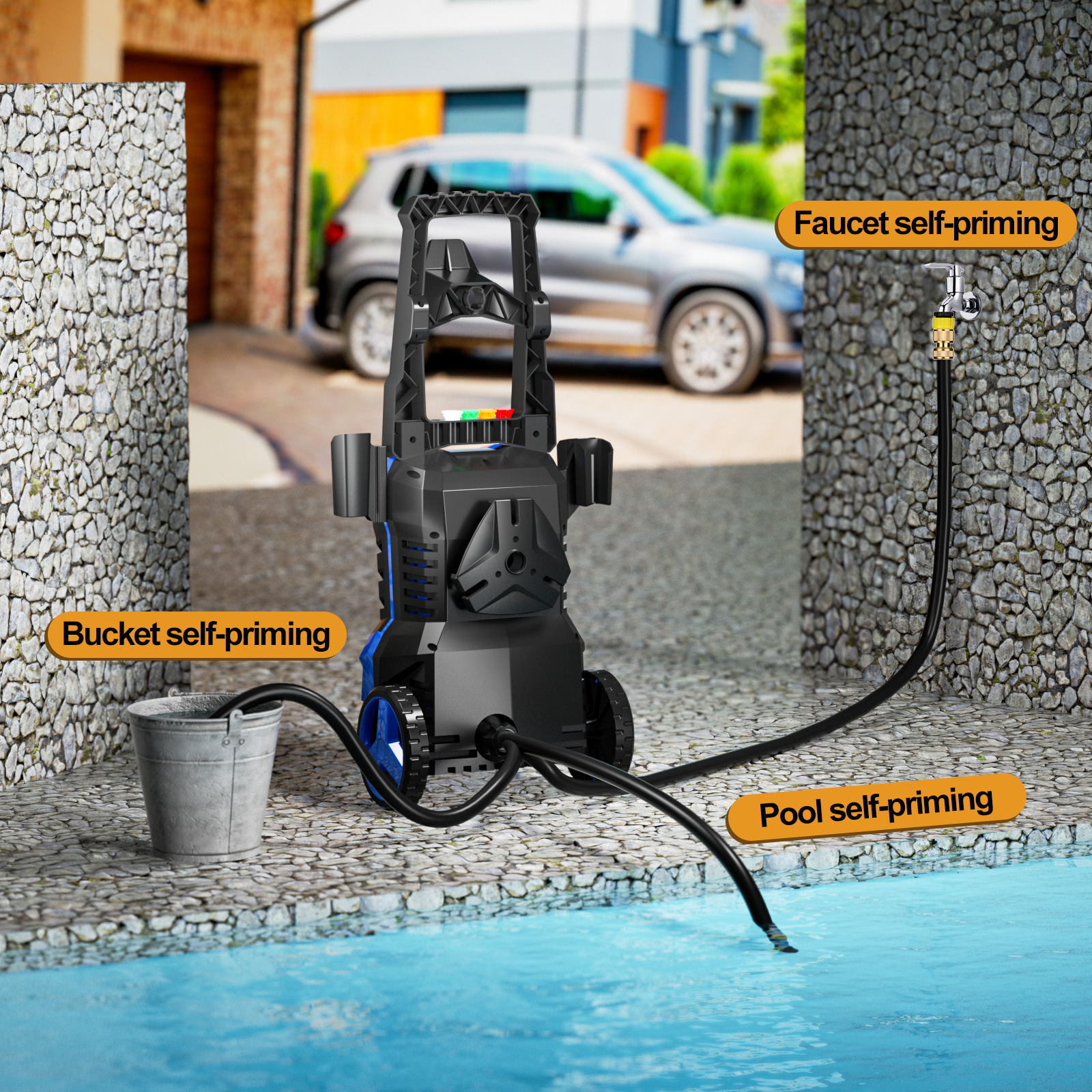 Electric Pressure Washer - 4000PSI Max 3.2 GPM Power Washer with Smart Control and 3 Levels of Adjustment, 4 Nozzles, Foam Cannon and Spray Gun for Effortlessly Cleaning Cars, Fences, Gardens - Image 7