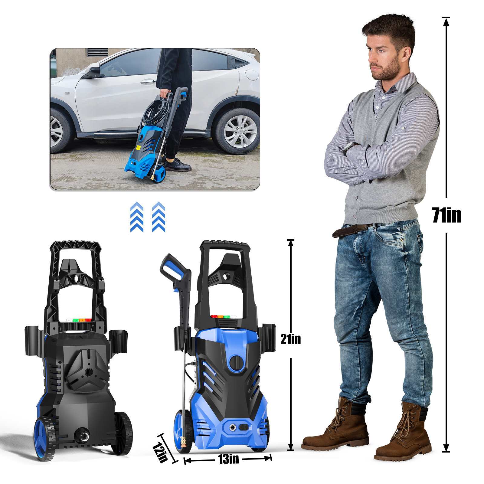 Electric Pressure Washer - 4000PSI Max 3.2 GPM Power Washer with Smart Control and 3 Levels of Adjustment, 4 Nozzles, Foam Cannon and Spray Gun for Effortlessly Cleaning Cars, Fences, Gardens - Image 5
