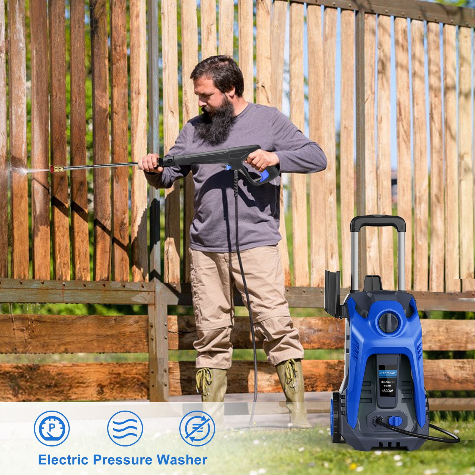 Electric Pressure Washer 3500 Psi Max 2.5 GPM Power Washer with 25 Ft Hose, Nozzle, Soap Tank Car Wash Car/Patio/Pool Clean, Blue - Image 2