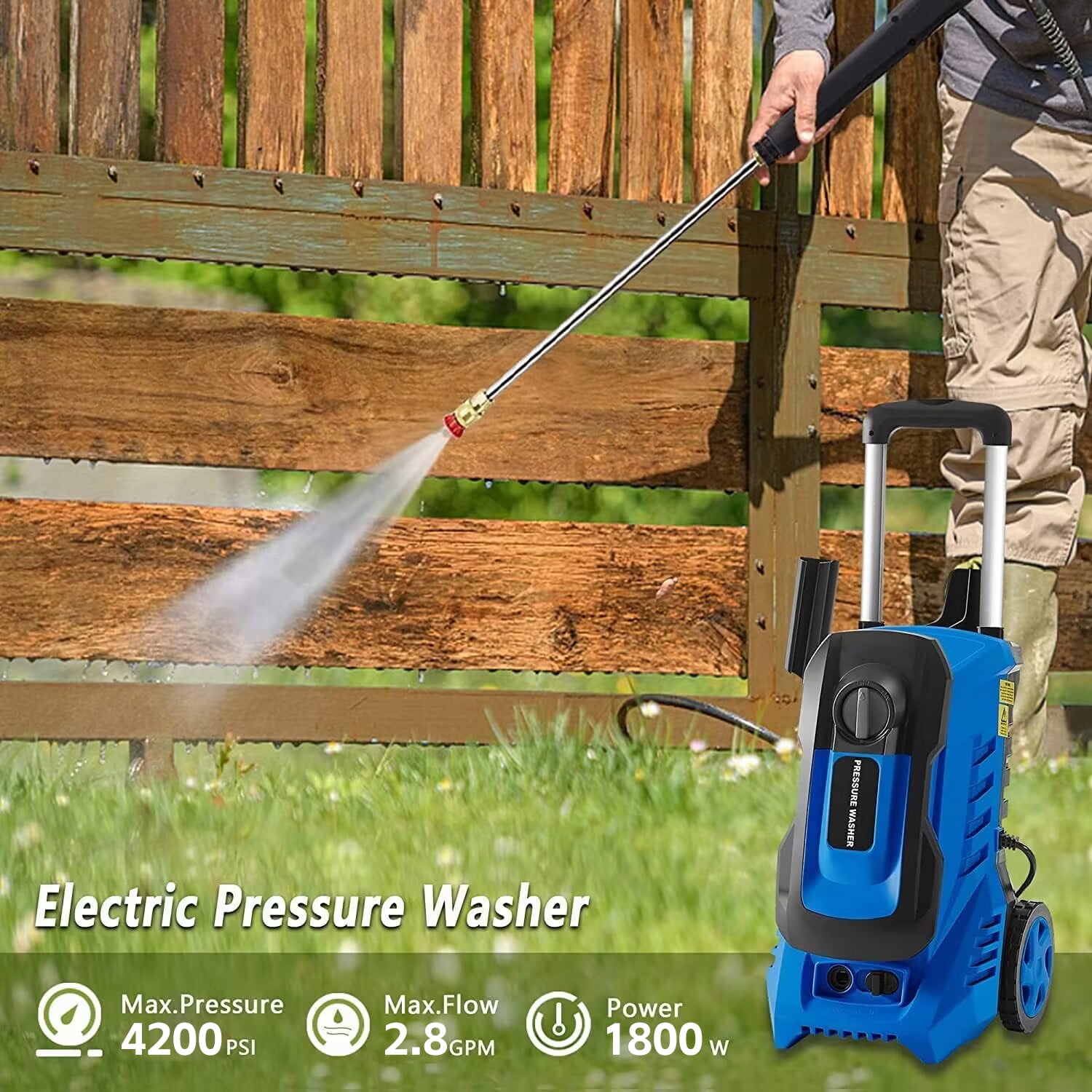 Electric Pressure Washer 4200 PSI, Max. 2.8 GPM Power Washer 25 ft Hose, 4 Quick Connect Nozzles, Foam Cannon, Clean Patios, Cars, Fences, Driveways - Image 3