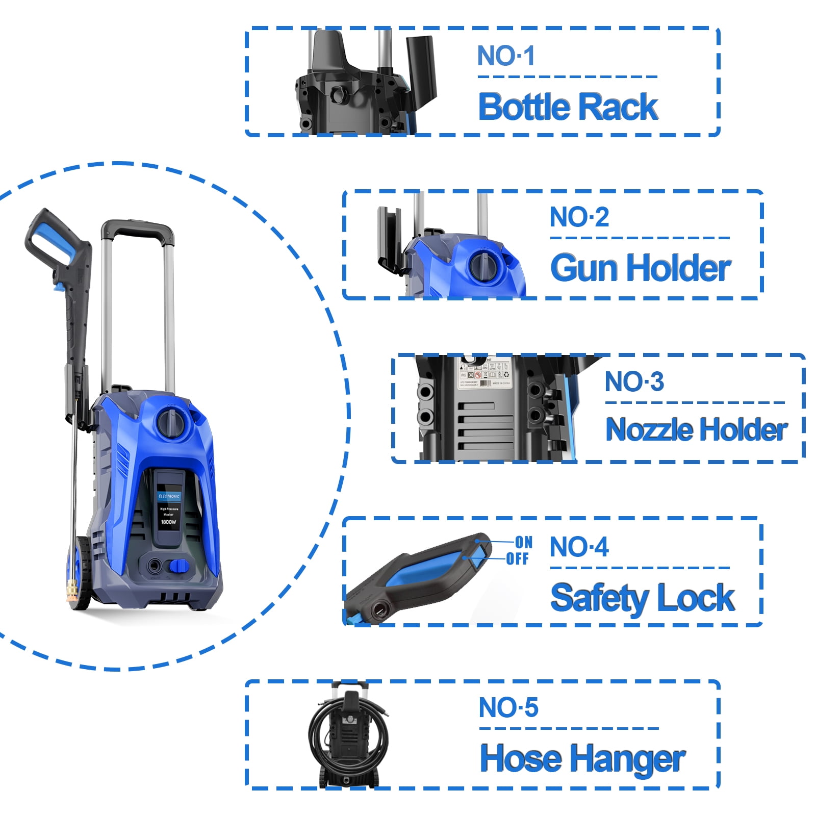 Electric Pressure Washer 3500 Psi Max 2.5 GPM Power Washer with 25 Ft Hose, Nozzle, Soap Tank Car Wash Car/Patio/Pool Clean, Blue - Image 6