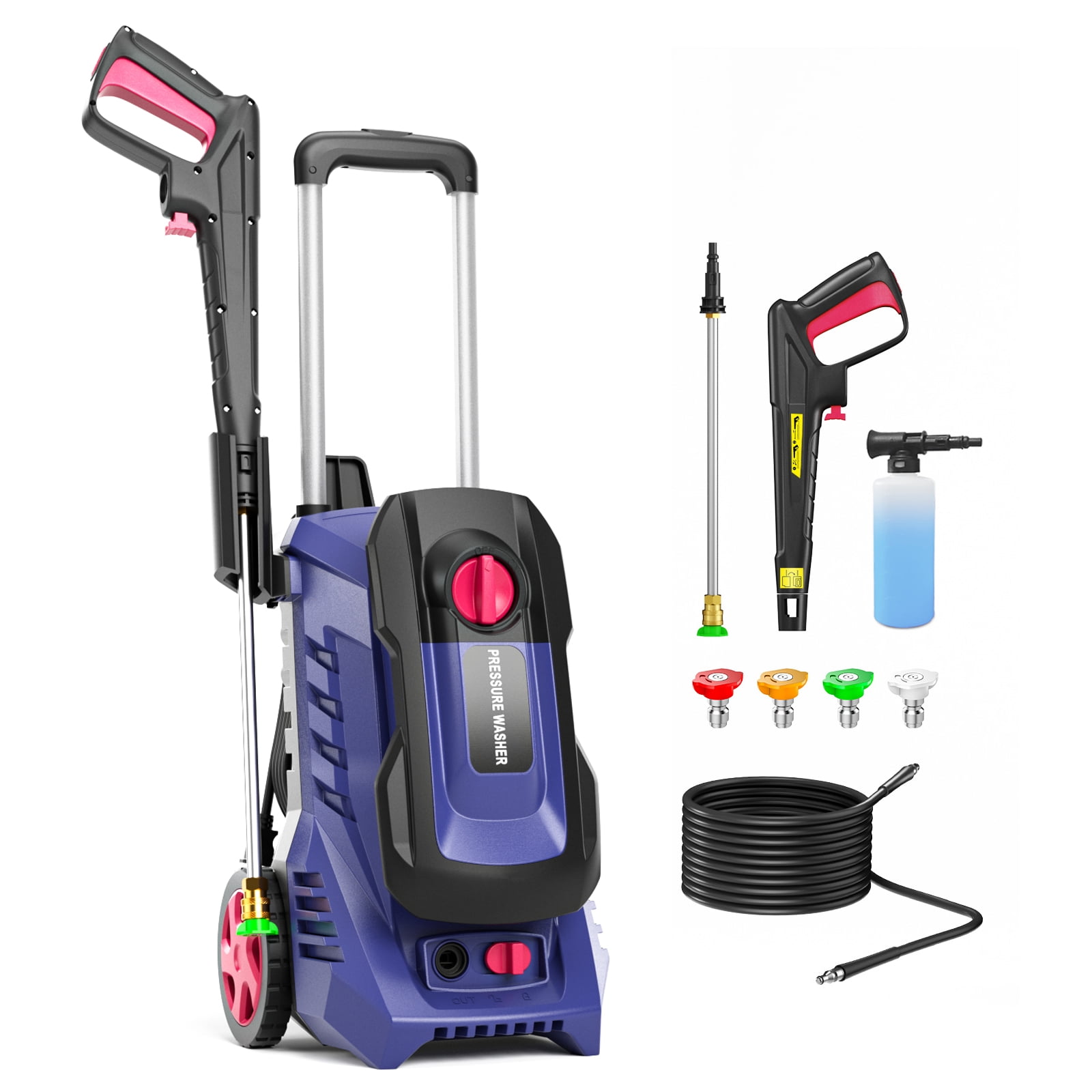 Electric Pressure Washer 2900 PSI, Max. 1.8 GPM Power Washer 25 ft Hose, 4 Quick Connect Nozzles, Foam Cannon, Clean Patios, Cars, Fences, Driveways
