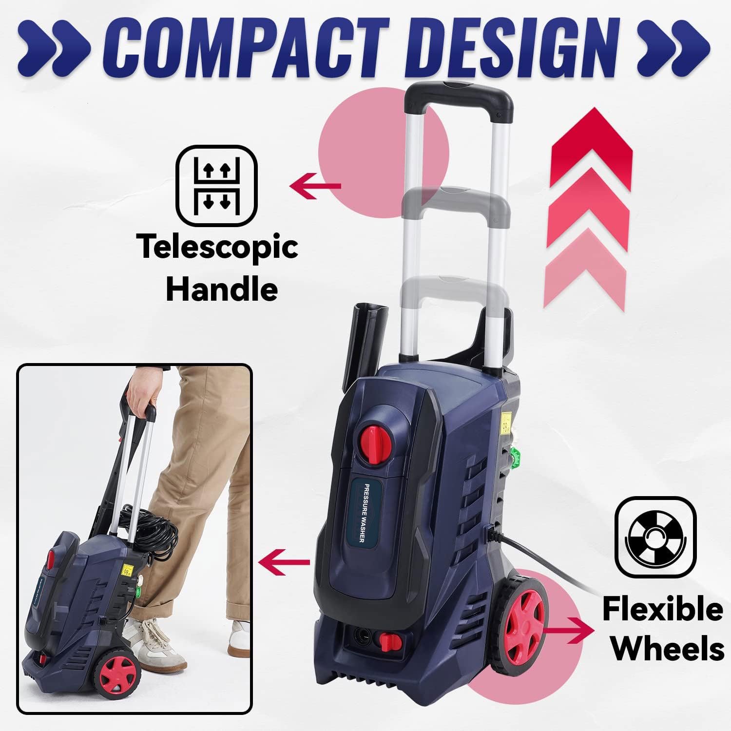 Electric Pressure Washer 2900 PSI, Max. 1.8 GPM Power Washer 25 ft Hose, 4 Quick Connect Nozzles, Foam Cannon, Clean Patios, Cars, Fences, Driveways - Image 3